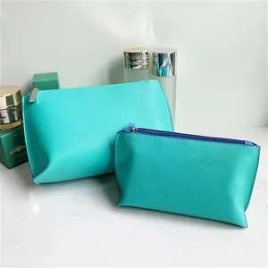 Tiffany Blue Waterproof Cosmetic Bags Set - Large & Small Travel Makeup Pouches with Zipper, High Capacity, Durable Material