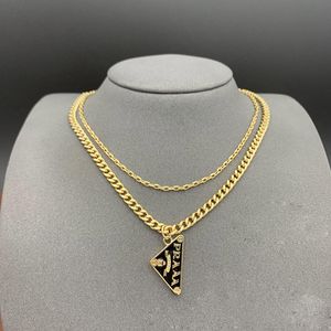 Double-Deck Men's Desinger Gold Rhinestone Pendant Necklaces Inverted Triangle Chains With Letters Punk Hip Hop Spliced Vintage Necklaces Fashion Jewelry For Party