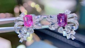 Saplama Küpe Güzel Takılar Saf 18K Altın Doğal Pembe ve Mor Safir 1.06ct 1.16Ct Taş Pırlanta Kadınlar İçin