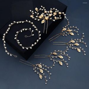 Haarspangen 2 SETS Braut Perle Blume Blatt Headrope Damen Haarnadel Zubehör Stirnbänder Hochzeit Schmuck Großhandel