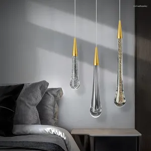 Lâmpadas pendentes de cristal luzes led para quarto sala de jantar bar gota de água candelabro escada lâmpada decoração interior pendurado