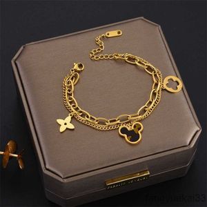 Braccialetti con quadrifoglio Set di gioielli di design Bracciale con ciondoli Oro Sier Madreperla Catene di fiori verdi Catena a maglie da donna