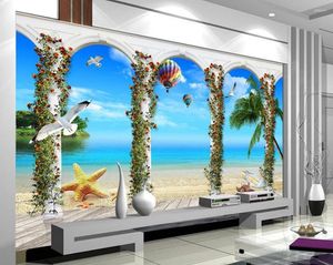 Tapety 3D Tapeta na pokój Roman kolumna morze Widok Tło Walna Po Living Style