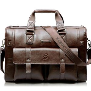 Briefcases Crossten Large Capacity Leather Briefcase Business Handbag Messenger Bags Vintage Shoulder Travel Bag Men's 17 inch Laptop Bags 231030