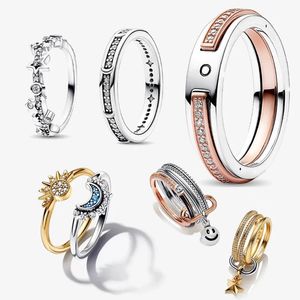 Wedding Rings Couple S925 Stacked Rings Sun Moon Ring Set Real Sterling Silver Certified Original Fine Jewelry For Woman Hoops Gift 231027