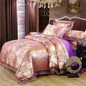 Conjuntos de cama Nordic Cetim Jacquard Duvet Cover Set Luxo Flor Adlut Quilt Fronhas Folha Twin Queen King Home Texiles 231030