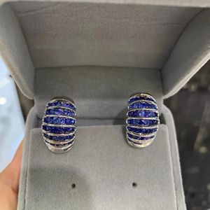 Stud Küpe Lüks Orijinal Takı Safir Küpe 18K Beyaz Altın Güzel Kadınlar