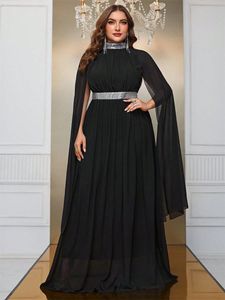 Neues Abendkleid, großes Chiffon-Schalkleid, Stehkragen, langes schwarzes Kleid, Dubai Arab FSSW4010