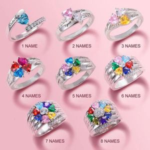 Eheringe, personalisierter, individueller Familienname-Ring mit Geburtsstein, silberfarben, graviert, für Frauen, Muttertagsgeschenke 231030