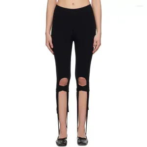 Calças femininas 2023 moda verão cintura elástica bandagem design calças finas y2k casual preto ballet passo leggings