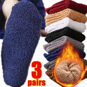 Meias masculinas 3 pares inverno quente coral velo homens sólido solto dormir veludo casa fofo meia engrossar térmica sox calcetines 231027