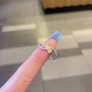 S925 silver yellow crystal band rings for women girls bling diamond charm elegant OL designer nail ring jewelry gift