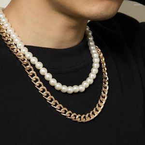 Choker Style fajny łańcuch sweter z podwójną warstwą bioder perły męskie naszyjnik koreańskie akcesoria biżuterii punk