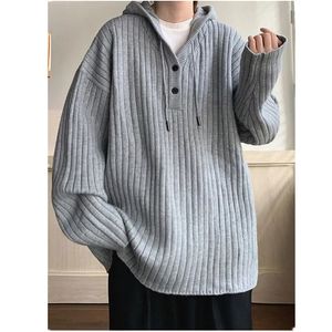 Męskie swetry High-end Ather American Vintage Sweter Lazy Lazy Hood Sweater Para Button Overize Knit Men Odzież S-3xl C0063 231030
