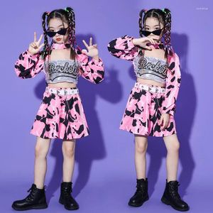 Abbigliamento da palcoscenico Ragazze K- Abiti Moda Costume da ballo jazz Abito con paillettes leopardo rosa Abbigliamento hip-hop per bambini Abbigliamento per adolescenti