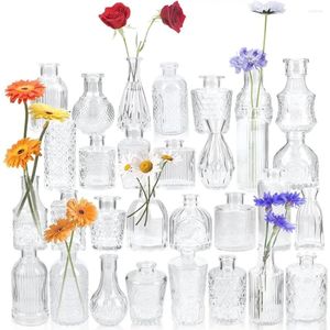 Vasos de vidro conjunto de 30 pequenos para flores flor clara em peças centrais a granel vintage mini