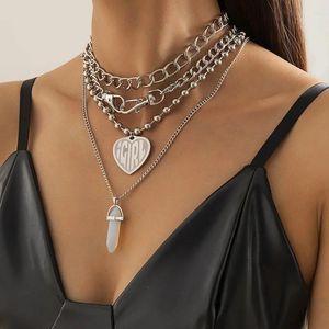 Collane con ciondolo Ins Retro multistrato Hip Hop Pesca Cuore Lettera Collana di cristallo Collana Donna Semplice Moda Strada Regalo di gioielli da donna