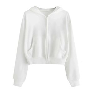 Women's Hoodies Sweatshirts Draw String Zip Up Cropped Hoodies For Teen Girls Black White Gray Hooded Sweatshirts Harajuku Korean Fashion Crop Tops Jackets 231030