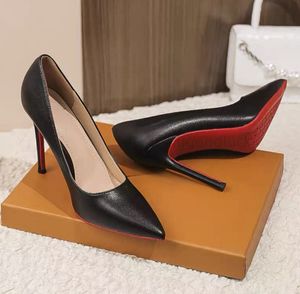 Women Designer High Heel Shoes Red Bottoms Shoe Luxury Designer Dress Shoes 6Cm 8Cm 10Cm Thin Heel Pointed Toe Black Wedding Lady Leather Pointed Toe Single Shoes