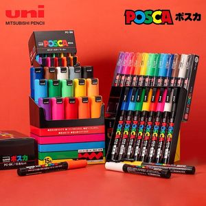 Markers Japan UNI Water-based POSCA Series Marker Pen Painting Graffiti POP Poster Advertising Marker Pen PC-3M 15/7/8 Color Set 231030
