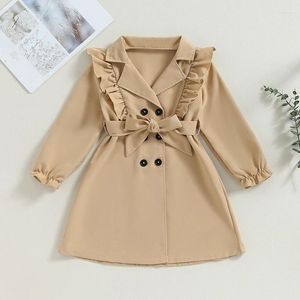 Jacken Kinder Mädchen Mode Trenchcoat Herbst Winter Kinder Rüschen Langarm Revers Zweireiher Khaki Windjacke Mit Gürtel