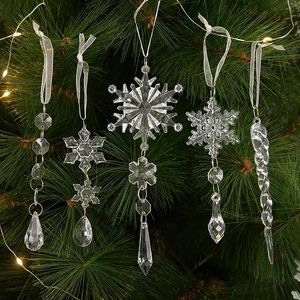 Outros suprimentos de festa de evento 5 pcs Natal transparente pingentes acrílico floco de neve gelo árvore de natal pendurado ornamento decoração para casa 231030