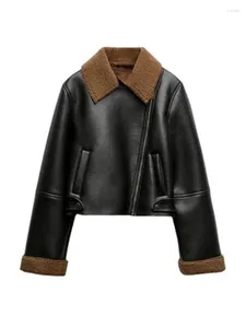 Women's Trench Coats Autumn Winter Lamb Fur Sheepskin Coat Velvet Lining Thicken Faux Leather Jacket Warm Motorcycle Biker Outerwear