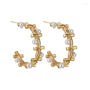 Hoop Earrings Stainless Steel Women Gold Colors Luxury Fashion Unique Simulated Peals Girl Jewelry