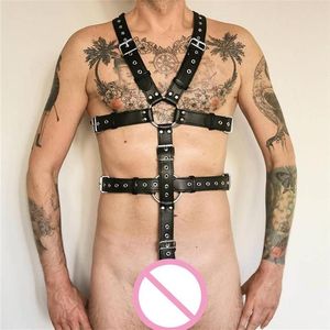 Reggiseni Set in pelle maschile Full Body Cockstraps Cinture per imbracatura Fetish Uomini BDSM Bondage Abbigliamento gay Cinghie pettorali gotiche per Rave PartyBr2900