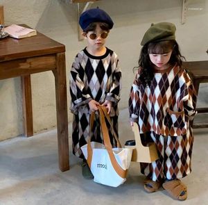 Giyim setleri 2023 Kore tarzı kızlar erkekler 2 adet set baskılı sweatshirt uzun pantolon sonbahar pamuk çocuk takım elbise 1-7 yıl A364