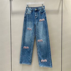Flocking Letter Denim Pants for Women Designer Fashion Jeans Girl Lady High Street Style Trousers Jean