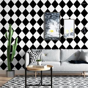 Wallpapers Modern Simple Black White Grid Wallpaper Waterproof Washable Kitchen Living Walls Decals Nordic 3d Wall Paper EZ215