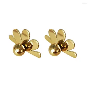 Dangle Earrings 18K Gold Plated Flower & Pearl Stud For Women Girls Freshwater Cultured Half