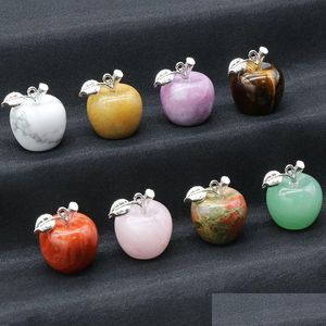 Encantos Natal Pedra Natural Mini Apple Pingente Colar Cabochão Contas de Cristal Colares Jóias Para Menina Mulheres Gota Entrega Findi Dht2X