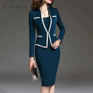 Grundläggande avslappnade klänningar Kvinnor kläddräkt jacka bodycon ladies kontor formell affärsarbete bär elegant midi blyerts klänningar vintage kläder storlek 4xl 5xl yq231030