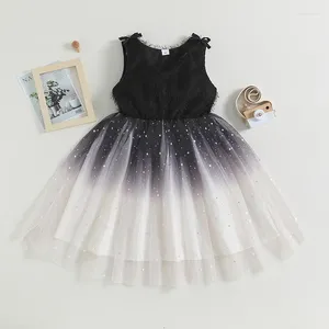 Girl Dresses Kids Girls Princess Dress Stars Sequins V-Neck Tiered Tulle Sleeveless Summer Children Clothes Pageant Party