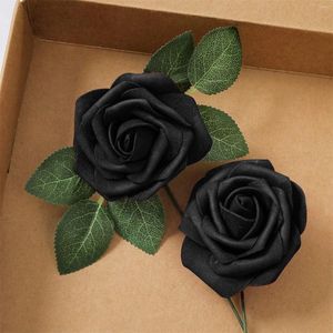 Flores decorativas conjunto de festa de casamento chá de bebê casa de folhas para diy 50 rosas artificiais com 15 buquês decoração branca falsa em vaso