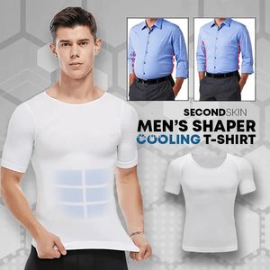 Erkekler Vücut Shapers Erkek şekillendirici soğutma T-shirt sıkıştırma Shapewear Vücut şekillendirici göğüs bağlayıcı gömlek zayıflama bel karın düzeltici şekillendiriciler gövde üst 231030