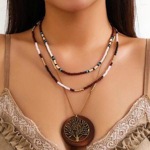 Anhänger Halsketten Ingemark Multilayer Rocailles Kette Halskette für Frauen Strand Retro Goth Big Tree Runde Münze Y2k Schmuck Zubehör