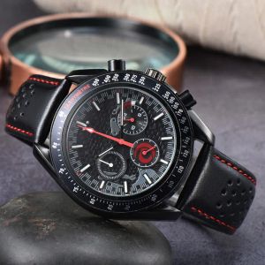 Omeg relógios de pulso de aço inoxidável para homens 2024 novos relógios masculinos todos dial trabalho relógio de quartzo topo marca de luxo relógio masculino moda pulseira de couro preto kk02