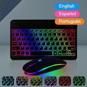 Teclado Mouse Combos 10 polegadas retroiluminado para iPad e retroiluminação Bluetooth Android Windows sem fio e 231030