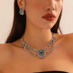 Kolczyki naszyjne Zestawy kolczyków w stylu vintage zestaw biżuterii Choker dla kobiet luksusowy retro srebrny kolor afrykańskie obrączki parure de bijoux