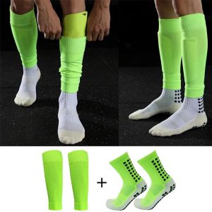 2 Pairs Set Men Grip Soccer Socks and Knee Pads Calf Sleeves Adult Youth Non Slip Leg Shin Guards for Basketball Football Sports