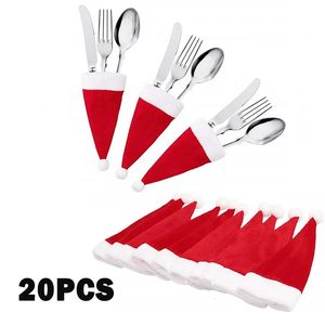 Decorative Objects Figurines Merry Christmas 2023 Tableware Bag Holder Hat Fork Knife Cutlery Decorations for Home 231030