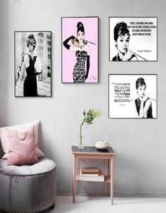 Płótno drukowane wystrój domu malarstwo retro audrey hepburn zdjęcia sztuki ścienne Modułowy nordaniczny plakat stylu do salonu p2680616