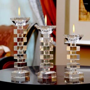 Portacandele Portacandele moderno europeo in cristallo trasparente sia per candeliere che per tealight Piccoli blocchi quadrati medi grandi multistrato