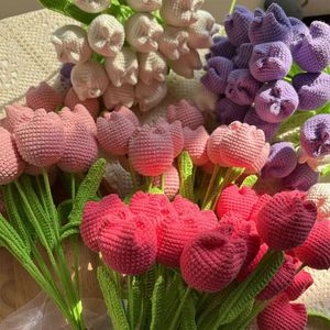Dried Flowers DIY Knitting Bouquet Rose Flower Sunflower Hand Knitted Fake Knit Home Table Crochet Floral Bouquets 231027