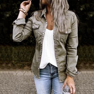 Designer de moda jaquetas femininas denim casaco camisa de comprimento médio denim casaco casual feminino topo