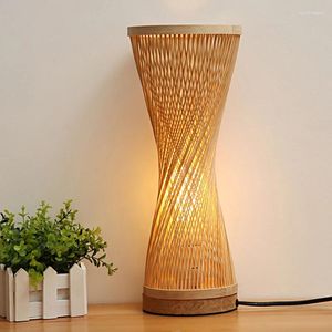 Lâmpadas de mesa tecelagem lâmpada de bambu quarto cabeceira madeira rattan abajur quarto decoração casa