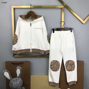 Brand baby Tracksuits Knee plaid stitching design kids Autumn set Size 110-160 zippered hooded jacket and pants Oct25